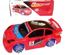 Red Battery Operated Bump And Go Race Car Light Up Racing Toy Flashing New Music - £7.55 GBP