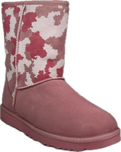 UGG Women&#39;s Classic Short Jagged Pink Camo Sheepskin Suede Boots - £79.92 GBP