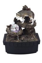 10" Black Polyresin Wolf Tabletop Fountain Sculpture - $2,449.42 MXN