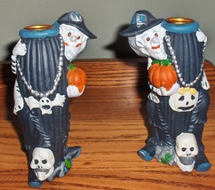 Pair 6-1/2&quot; Tall Danson Halloween Witch Ceramic Taper Candle Holders - £11.18 GBP