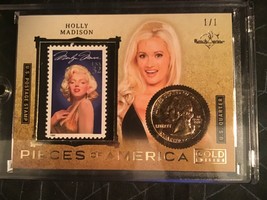 Holly Madison &quot;Pieces Of America Stamp Quarter Card #1/1&quot; Benchwarmer Gold 2021 - £110.51 GBP