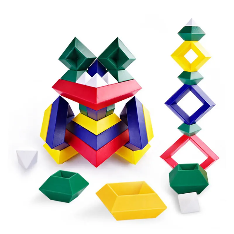 Kids Coloful Pyramid Diamond Stacking Blocks Toys Set Creative 3D Building - £10.74 GBP+