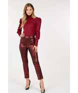 Burgundy Animal Skin Vinyl High Waisted Stretch Ankle Pants_ - £31.17 GBP