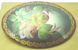 GORGEOUS VINTAGE HANDPAINTED &amp; SIGNED BY ARTIST RUSSIA WOODEN SCARF PIN ... - $13.10