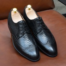 Classic Italy Style Men&#39;s Dress Shoes Full Grain Cow Leather Snake Pattern Lace- - £123.65 GBP