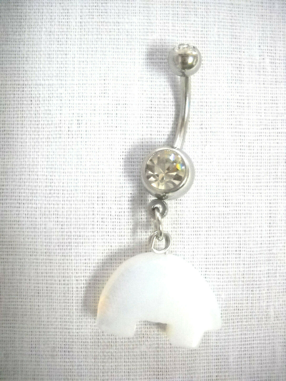 Primary image for OPALITE ZUNI BEAR 3D CARVED MOONSTONE LOOK CHARM on 14g CLEAR CZ BELLY RING