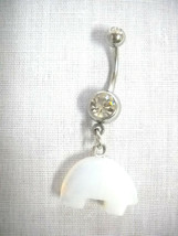 Opalite Zuni Bear 3D Carved Moonstone Look Charm On 14g Clear Cz Belly Ring - £5.52 GBP