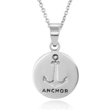 Vintage Nautical Themed Anchor Round Navy Sterling Silver Pendant Necklace - £13.93 GBP