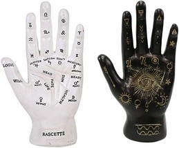 Ebros Psychic Fortune Teller Palmistry Hand Palm Figurine (Black &amp; White Set) - £31.65 GBP