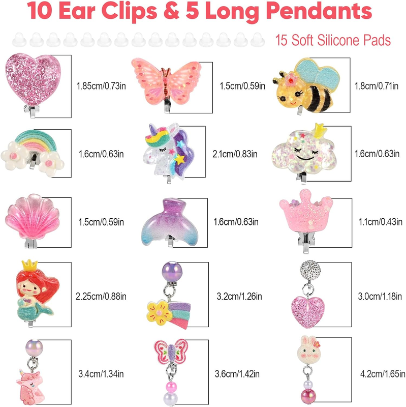 15 Pairs Clip on Earrings for Girls 4-6 10-12, Cute Kids Clip on Earrings for Te Item image 2