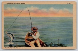 Fishing Scene Landing A Big One In Maine Postcard B42 - £5.43 GBP
