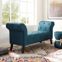 Evince Button Tufted Accent Upholstered Fabric Bench Blue EEI-3578-BLU - £311.00 GBP