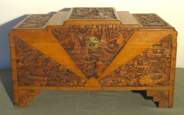 Antique Large Oriental Hand Carved Dragon Stepped Top Camphor Box - $1,187.01