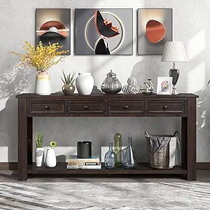63&quot; Console Sofa Storage Drawers And Bottom Shelf, Table For Entryway Ha... - $735.99