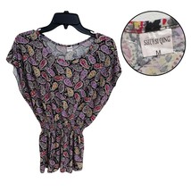 SHUI SI QING Women’s M Multicolor Paisley Shirred Waist Short Sleeve Cas... - $13.86
