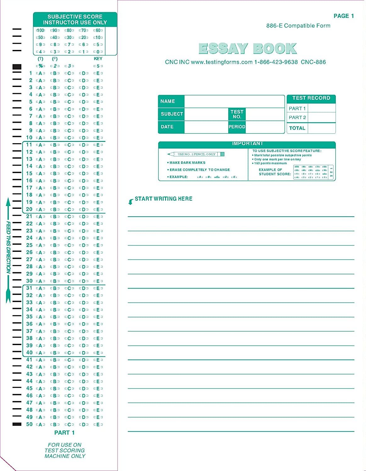 Compatibility Testing Forms For The 886-E With 100 Questions (50 Sheet, ... - $33.93