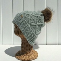 Women&#39;s Winter Soft Stretchy Knit Faux fur Pom Ski Beanie Hat Jade green Warm #E - £6.50 GBP