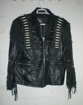 Leather Gallery Mens Fringed Studded Black Leather Western/Biker Jacket XL - $107.99