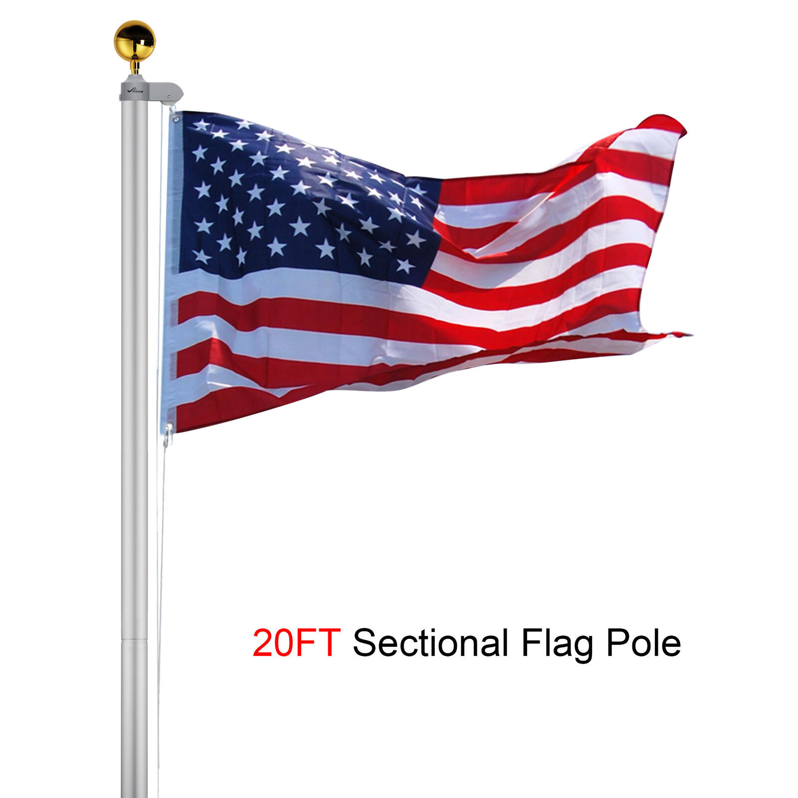 Yeshom 20Ft Aluminum Flagpole Kit With Tire Mount Base Flag Ball Top Outdoor Car - $197.99