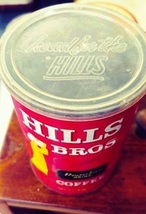 Hills Bros Hald Pound 1960s Coffee Tin with original plastic lid Solder Seam image 8