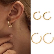 Gold Round Twisted Open C Hoop Earrings Stainless Steel Trendy Jewelry For Women - £7.14 GBP+
