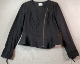 ELLE Moto Jacket Womens Size Medium Black Denim Cotton Long Sleeve Full Zipper - £18.47 GBP