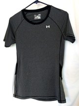 UNDER ARMOUR HEATGEAR FITTED WOMENS SHIRT Black Grey Striped Heat Gear E... - $34.84