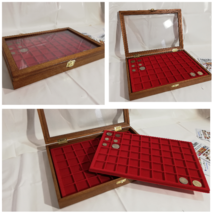 Coin case with 2 trays display case for collectibles Mahogany - £63.78 GBP
