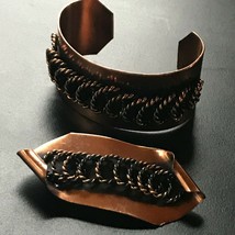Vintage Demi Solid Copper Cuff w Interlocking Twist Open Circles &amp; Curled Brooch - £31.24 GBP