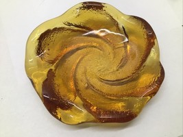 Fenton Amber Swirl 5&quot; Trinket Dish Art Glass Ashtray MGM Mid-Century Rin... - $27.16 CAD