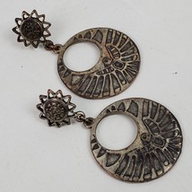 Vintage Hippie Tribal Etched Push Earrings 2&quot; Dangle Drop - $16.83