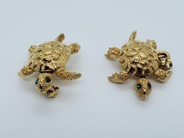 Monet Turtle Pin And Pendant Gold-tone with Green Rhinestone Eyes - £19.33 GBP