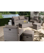 Ambre Gray Fabric Gray Finished Synthetic Rattan 6-Piece Patio Set - $22,200.03 MXN