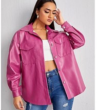 Handmade Shirt Genuine Stylish Soft Lambskin Leather Designer Women Casual Pink - £86.09 GBP