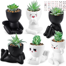 Fake Plants Succulents Plants Artificial in Black and White Pots Set of 6 for Ba - £22.86 GBP