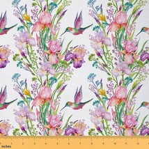 FloraWhisper™: Enchanting Hummingbird Iris Fabric - Garden Botanical Delight for - $41.57