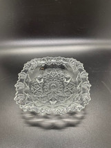 Vintage Pasari Indonesia Clear Sunflower Pressed Glass Square Footed Candy Dish - £12.05 GBP