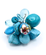 Artisan Beaded Genuine Turquoise Cloisonné Cha-Cha Ring Adjustable Size - $23.76