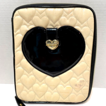 Betsey Johnson Quilted Padded Heart Tablet Case Black Cream 10.75x9 Zip Around - £10.86 GBP