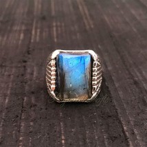 Genuine Blue Fire Labradorite Ring Handmade 925 Silver Jewelry Gift for Him - £48.24 GBP