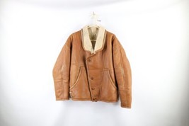 Vintage 70s Mens XL Distressed Genuine Shearling Lined Leather Bomber Jacket - £155.50 GBP