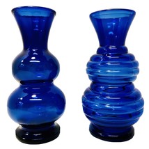 Hazel Atlas Vintage 1930’s Depression Ribbed &amp; Colony Cobalt Blue Set Of 2 Vases - £31.93 GBP