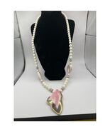 Vintage Japanese Hand Painted Pink and Gray Necklace - $39.60