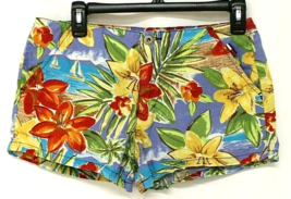 TOMMY HILFIGER  CHINO SHORTS SIZE 7 BLUE &amp; YELLOW TROPICAL FLORAL FLAT F... - $13.96