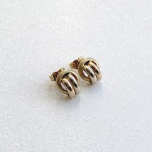 Vintage Tricolour Color Earrings In Real 18K gold, Retro Three Colour Gold Studs - £291.05 GBP