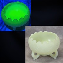 Fenton Light Green Satin Custard Uranium Glass Green Footed Rose Bowl - £28.19 GBP