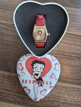 Vintage Betty Boop Red Strap Gold Tone Watch in Heart Tin and tags - £11.79 GBP
