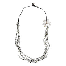 Long 3-Strand Mother of Pearl White Flower Necklace - £17.71 GBP