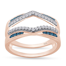 Round Blue Sapphire &amp; Diamond Womens Enhancer Wrap Band Ring14K Rose Gold Plated - £99.29 GBP