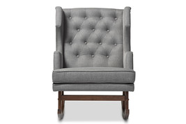 Fenton Gray Fabric Upholstered Button-tufted Wingback Rocking Chair - $11,149.98 MXN